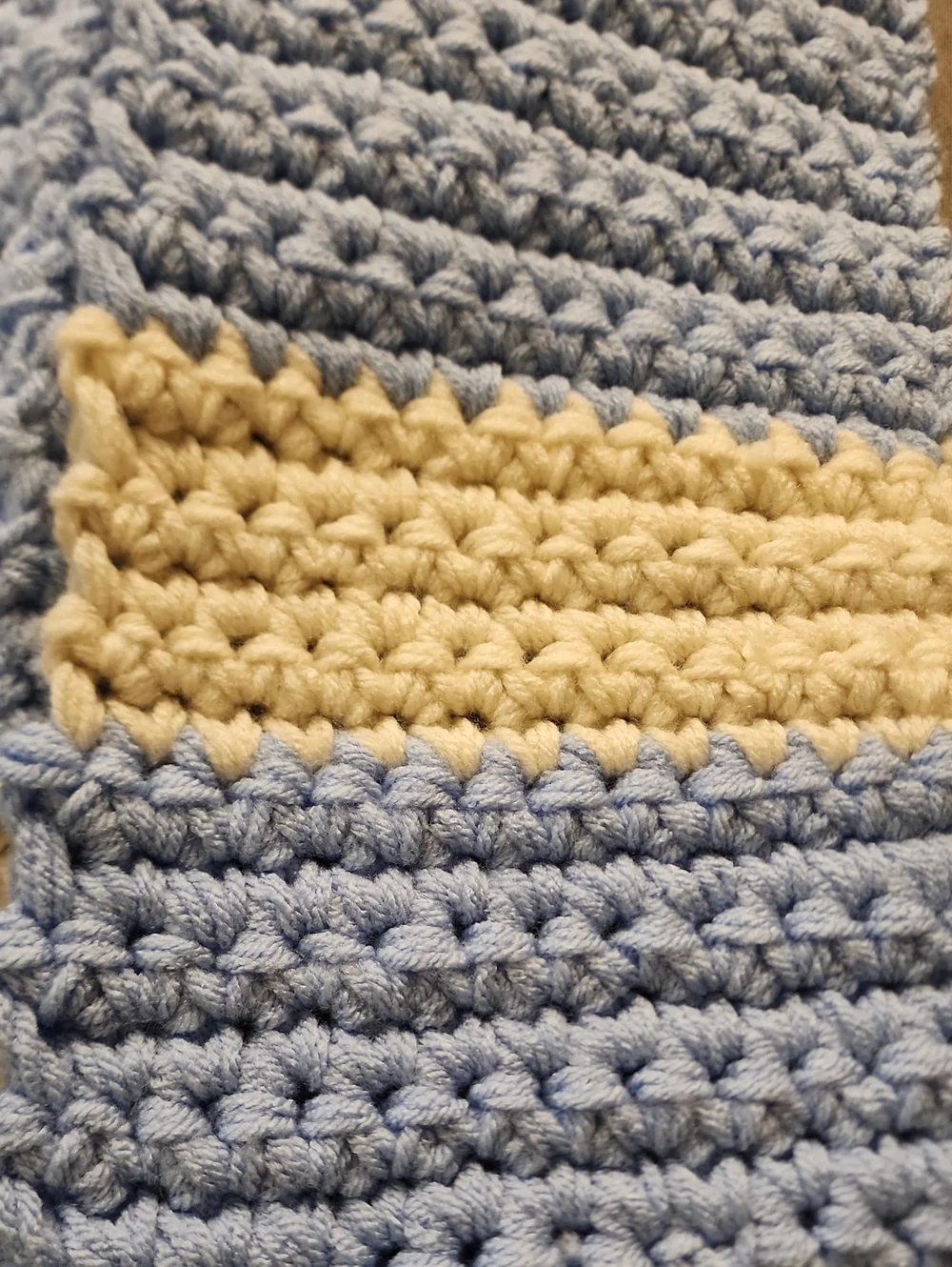 Handknit Light Blue and Cream Crochet Scarf - Home Accents
